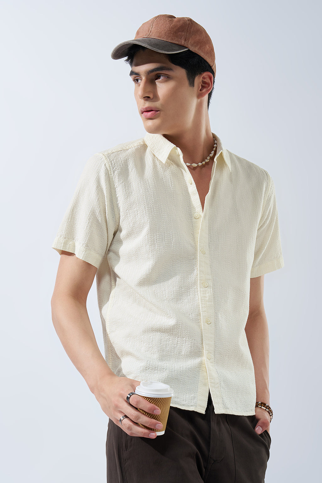Off-White Textured Shirt for Men - Image 1