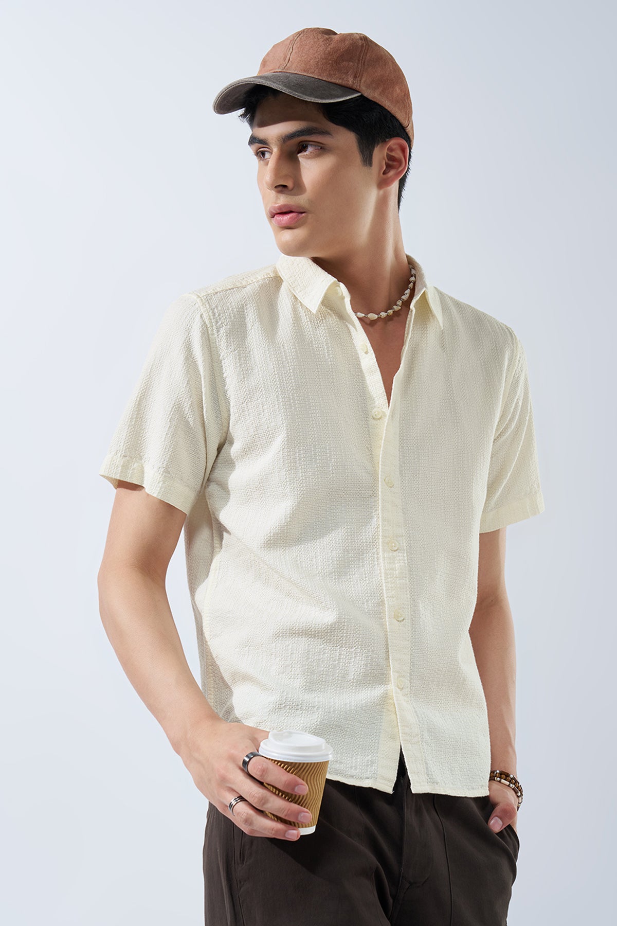 Off-White Textured Shirt for Men - Image 1