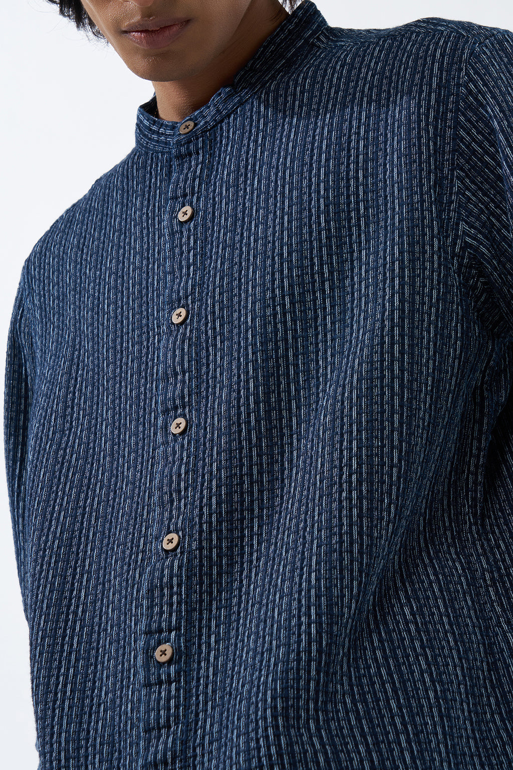 Navy Self Design Regular Fit Shirt for Men - Image 3