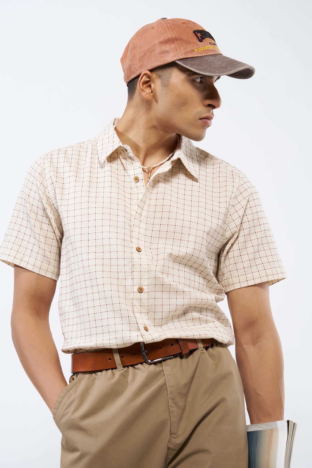 Beige Checked Regular Fit Shirt for Men - Image 1