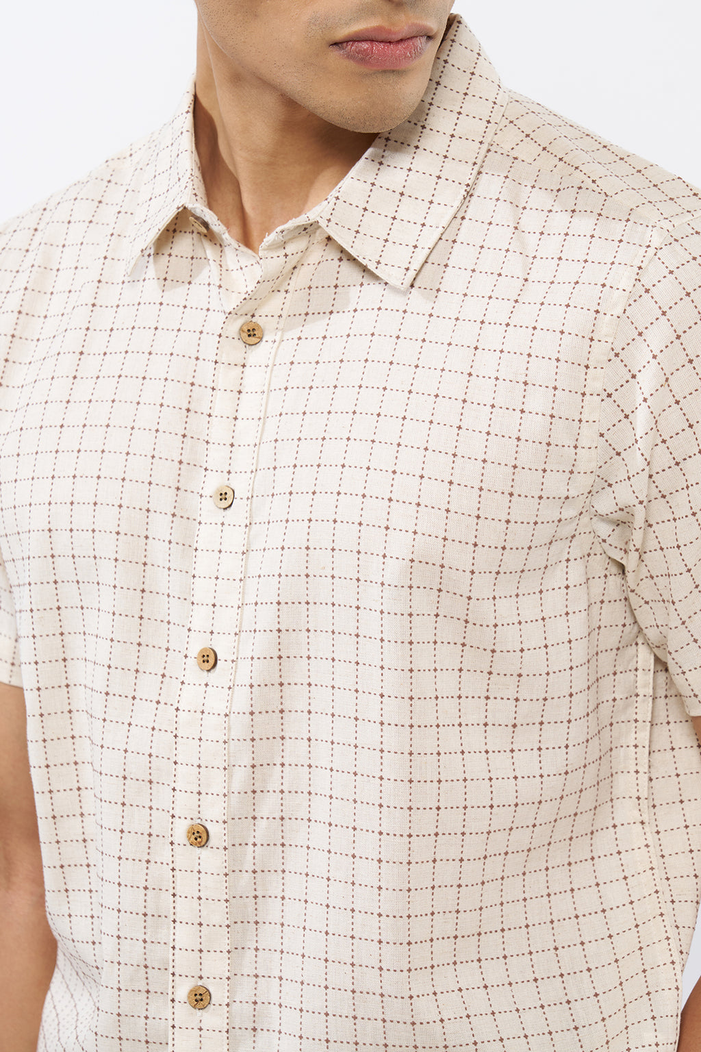 Beige Checked Regular Fit Shirt for Men - Image 3