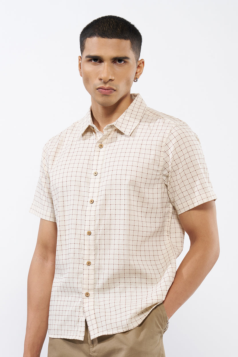 Beige Checked Regular Fit Shirt for Men - Image 2