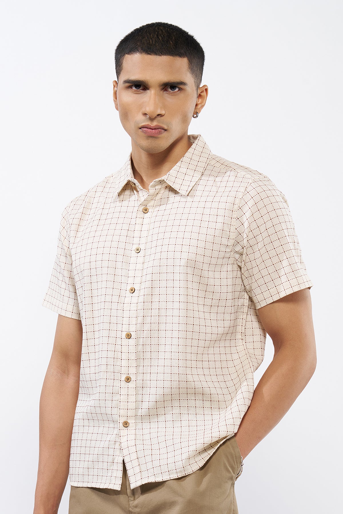 Beige Checked Regular Fit Shirt for Men - Image 2