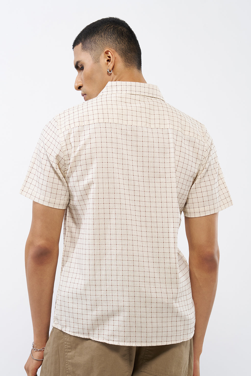Beige Checked Regular Fit Shirt for Men - Image 5