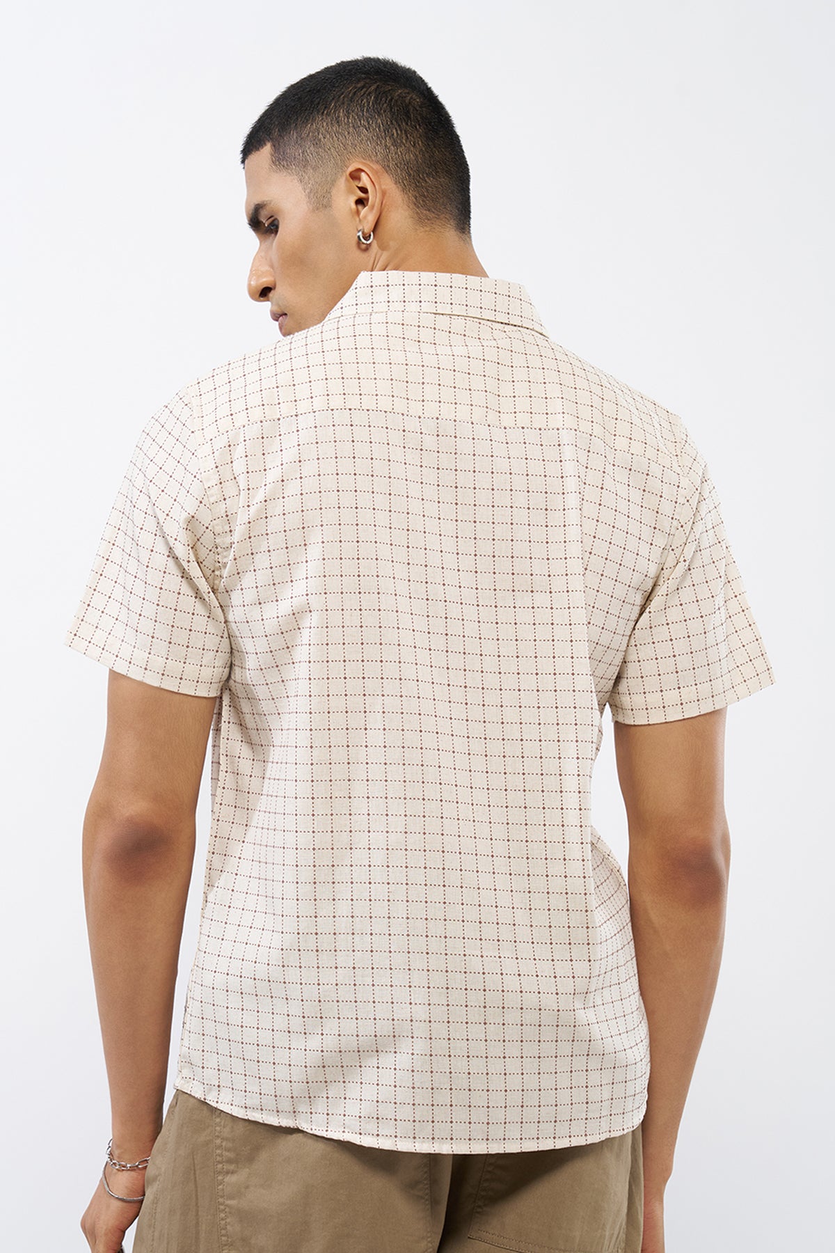 Beige Checked Regular Fit Shirt for Men - Image 5
