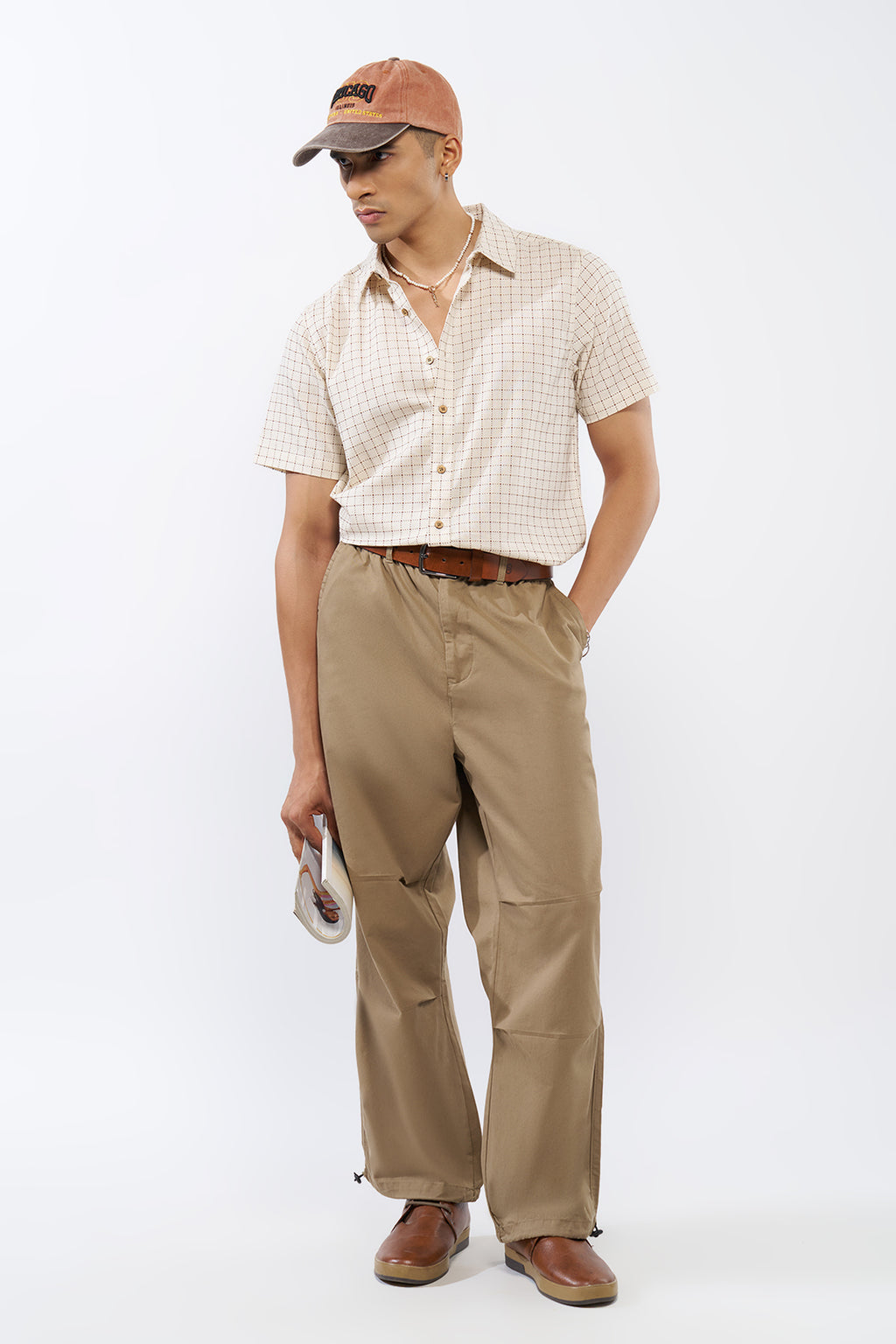 Beige Checked Regular Fit Shirt for Men - Image 6