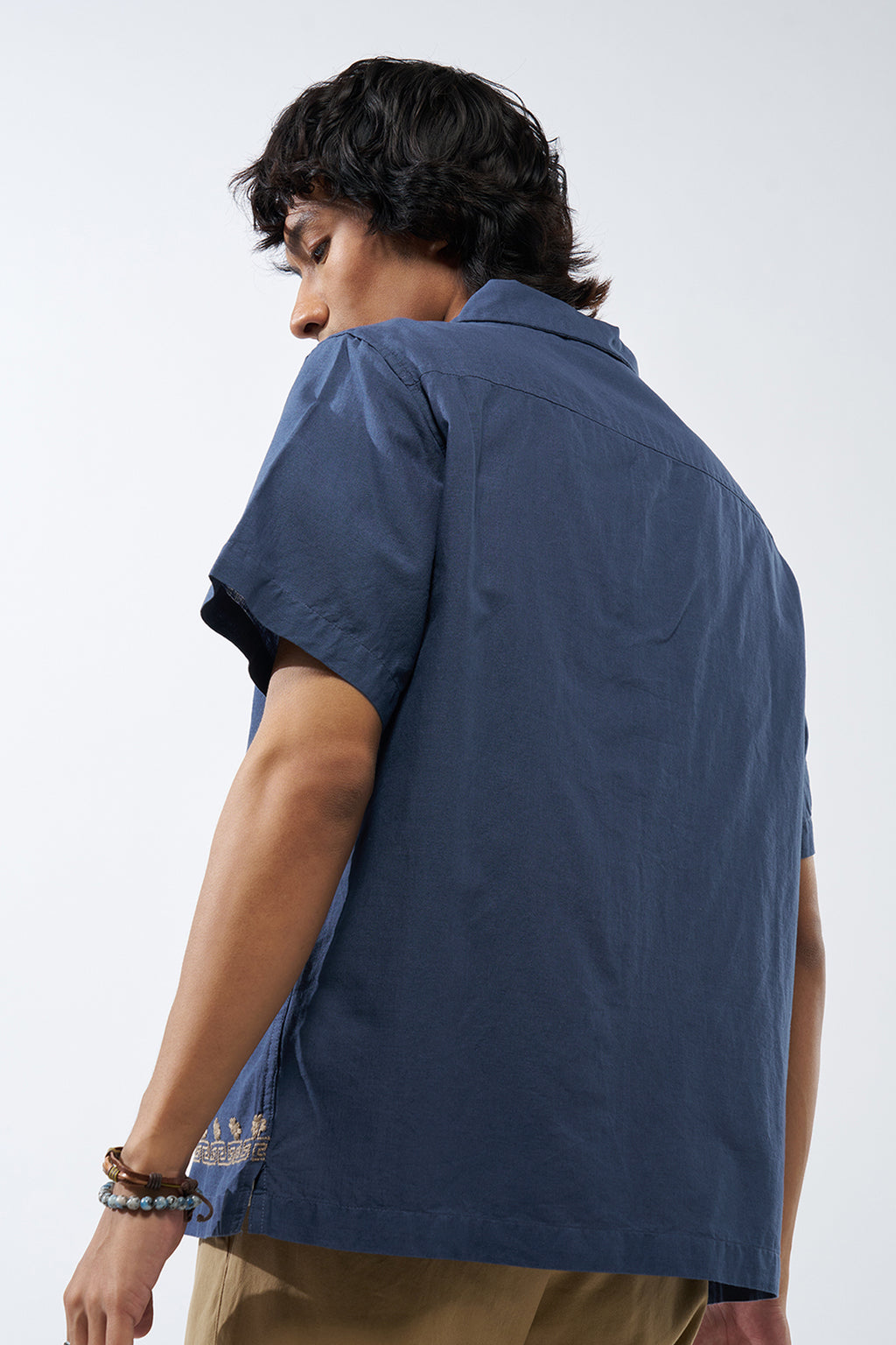 Blue Embroidered Regular Fit Shirt for Men - Image 5