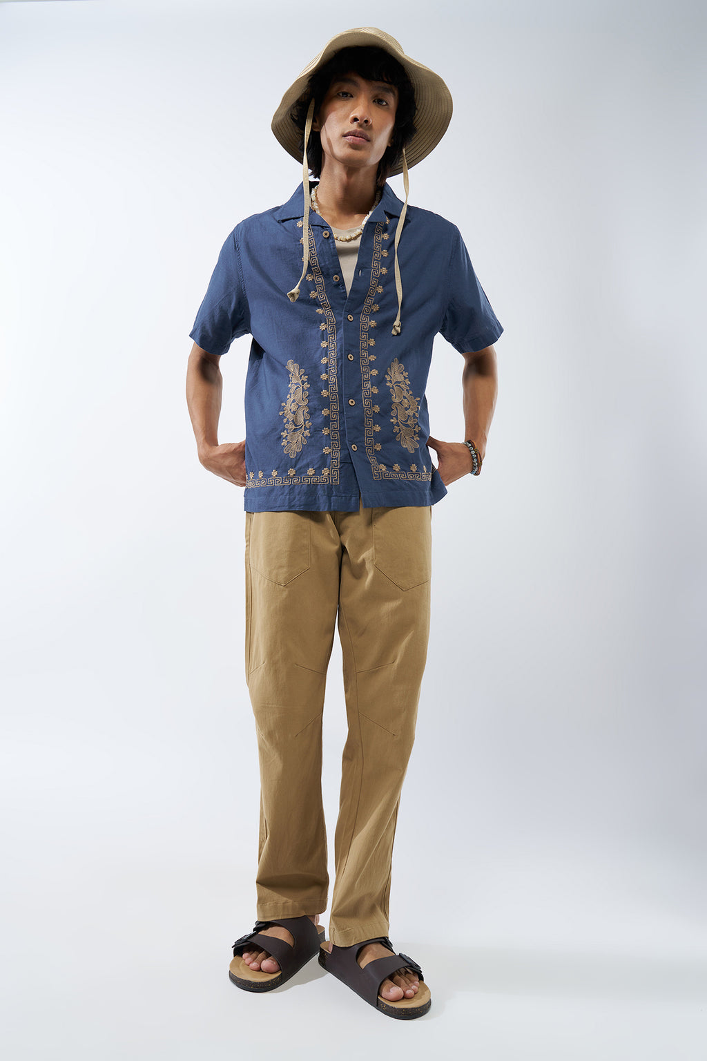 Blue Embroidered Regular Fit Shirt for Men - Image 6