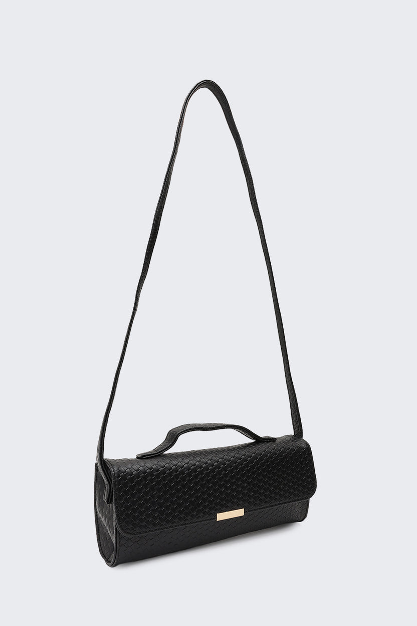 Black Textured Sling Bag for Women - Image 3
