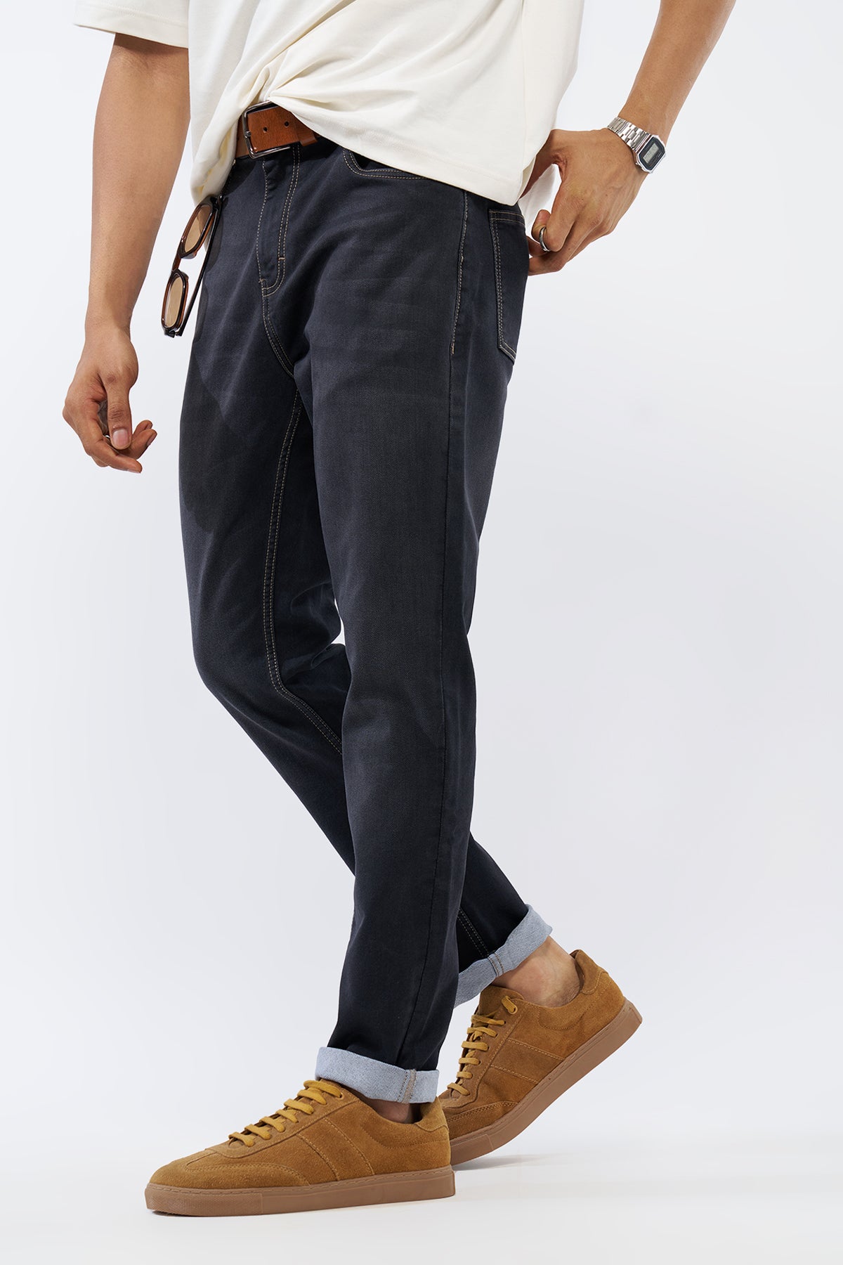 Black Solid Regular Fit Jeans for Men - Image 1