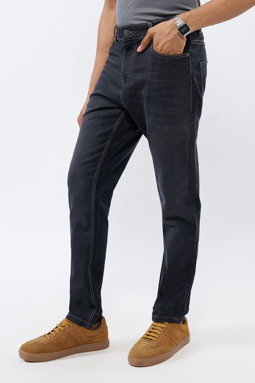 Black Solid Regular Fit Jeans for Men - Image 4