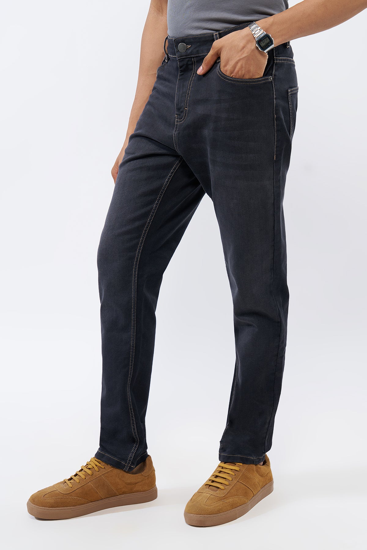 Black Solid Regular Fit Jeans for Men - Image 4