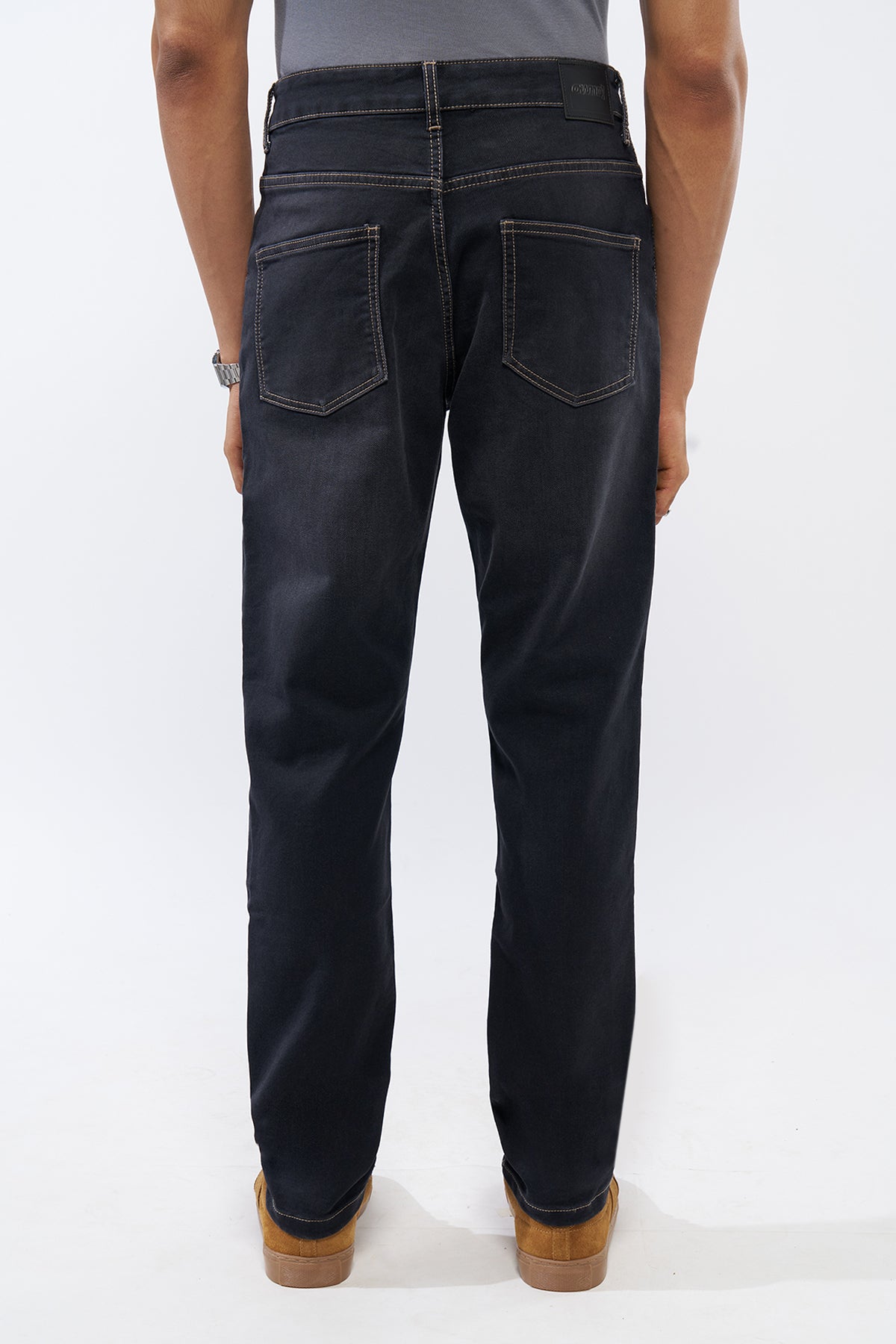 Black Solid Regular Fit Jeans for Men - Image 5