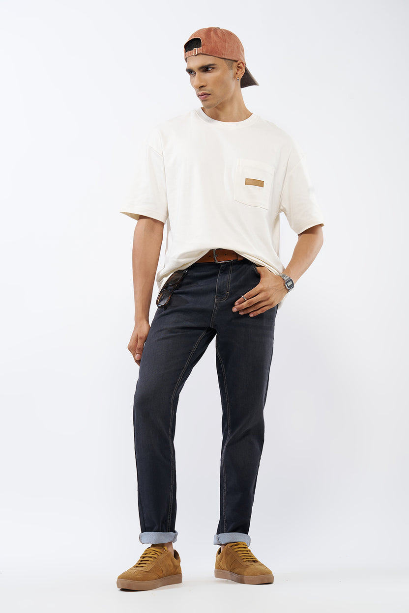 Black Solid Regular Fit Jeans for Men - Image 6