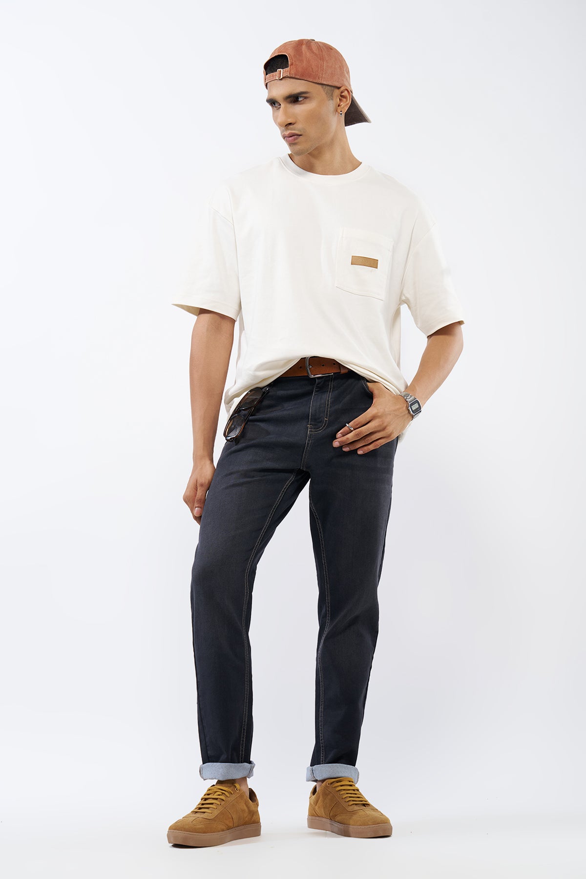Black Solid Regular Fit Jeans for Men - Image 6