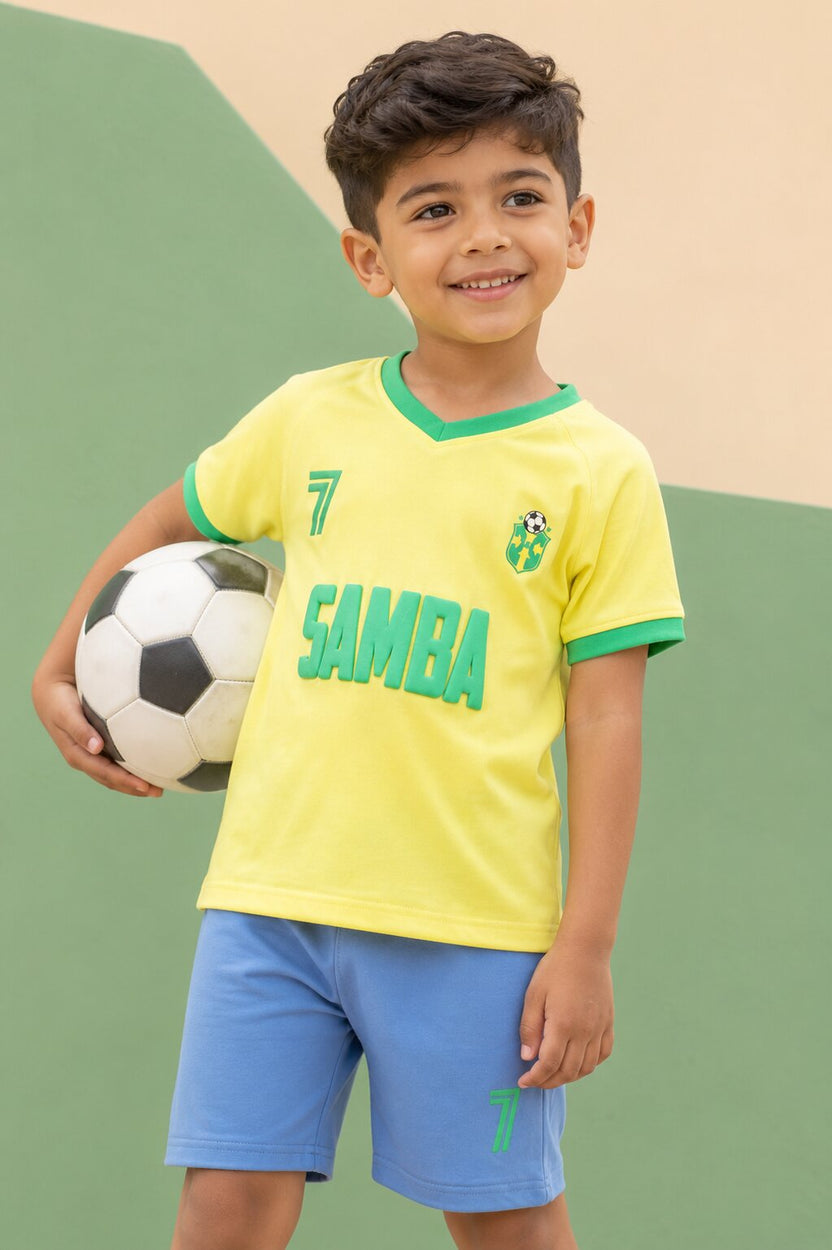 Yellow Cotton Blend Regular Fit Co-ord Set for Boys - Image 1