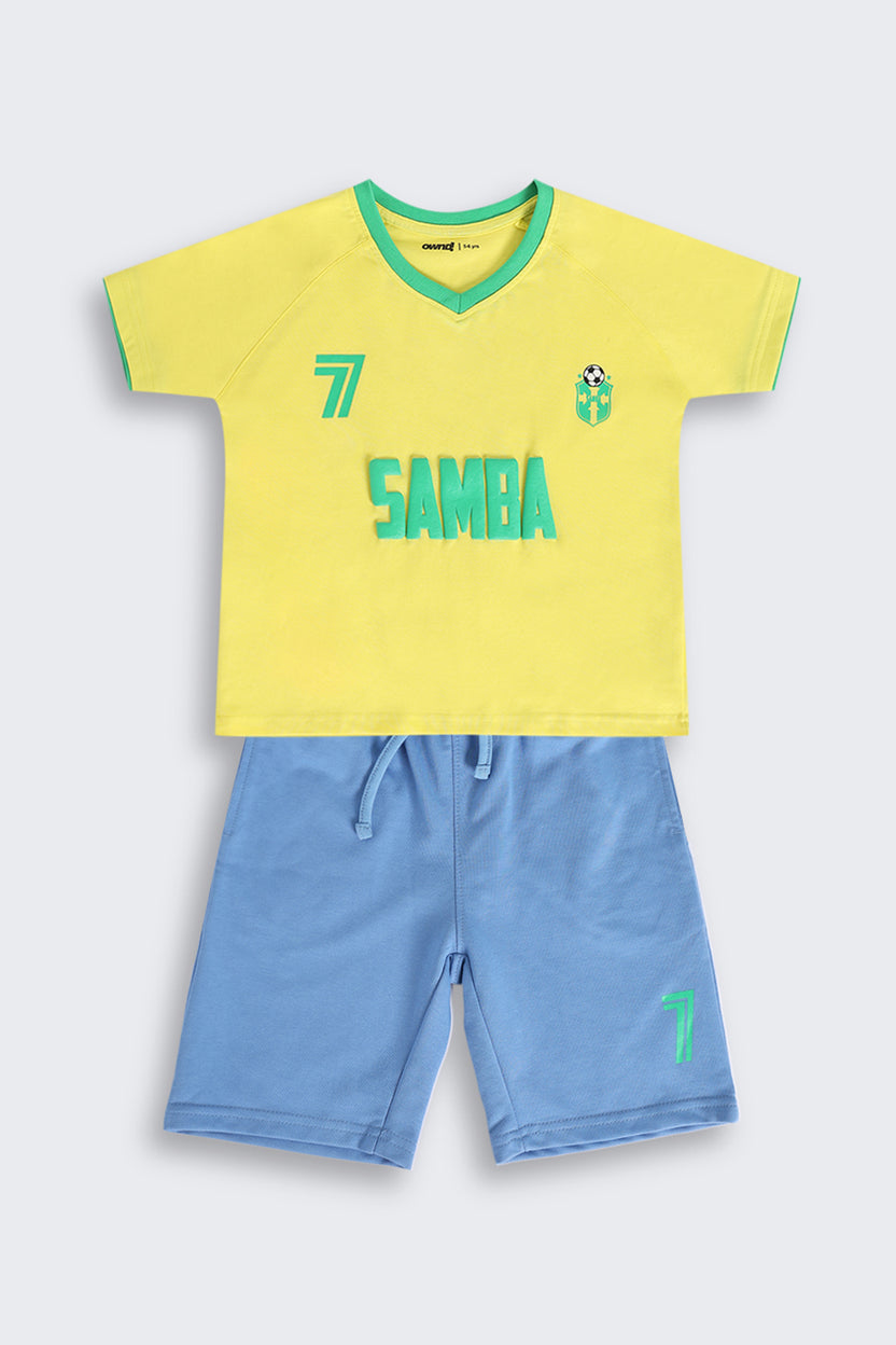 Yellow Cotton Blend Regular Fit Co-ord Set for Boys - Image 2