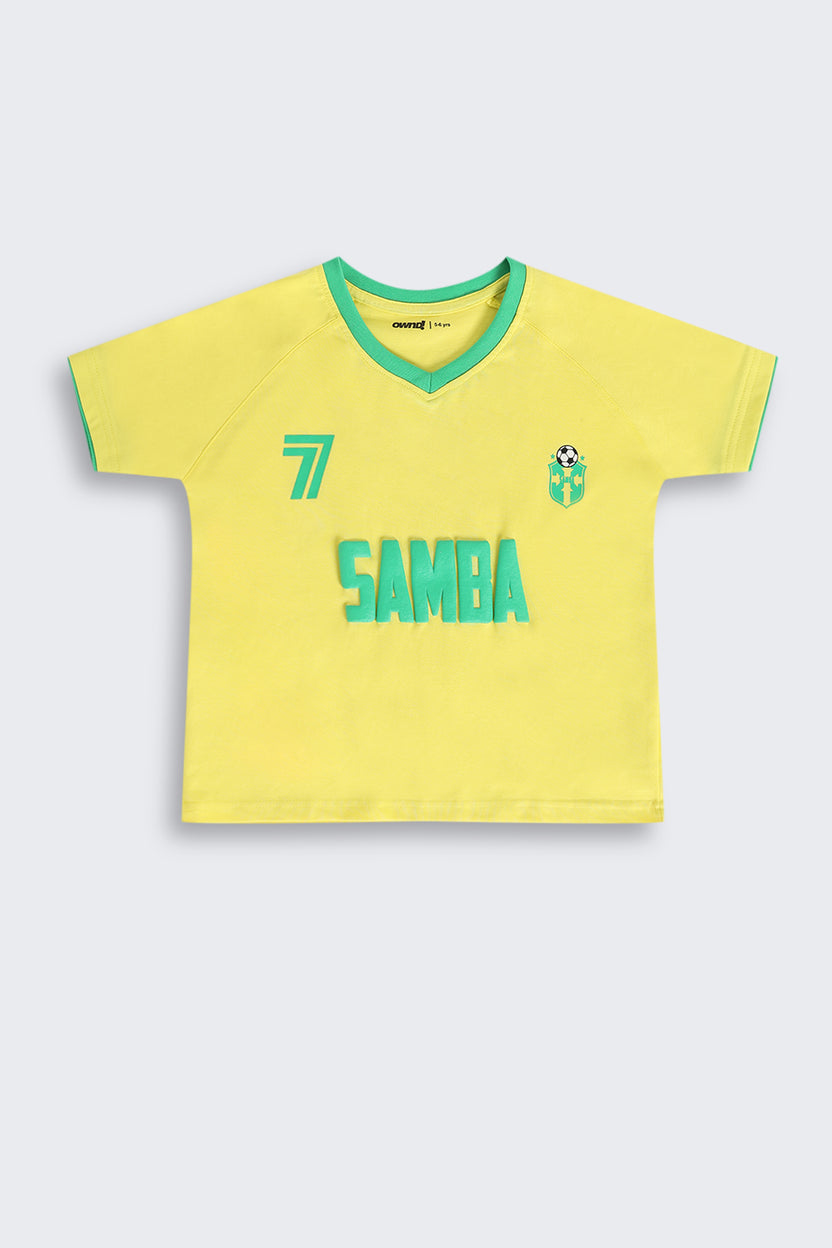 Yellow Cotton Blend Regular Fit Co-ord Set for Boys - Image 3