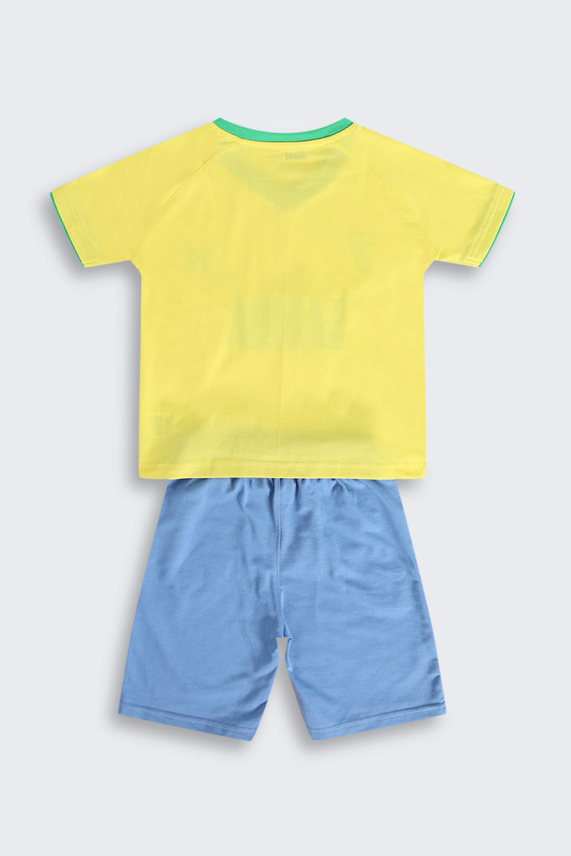 Yellow Cotton Blend Regular Fit Co-ord Set for Boys - Image 5