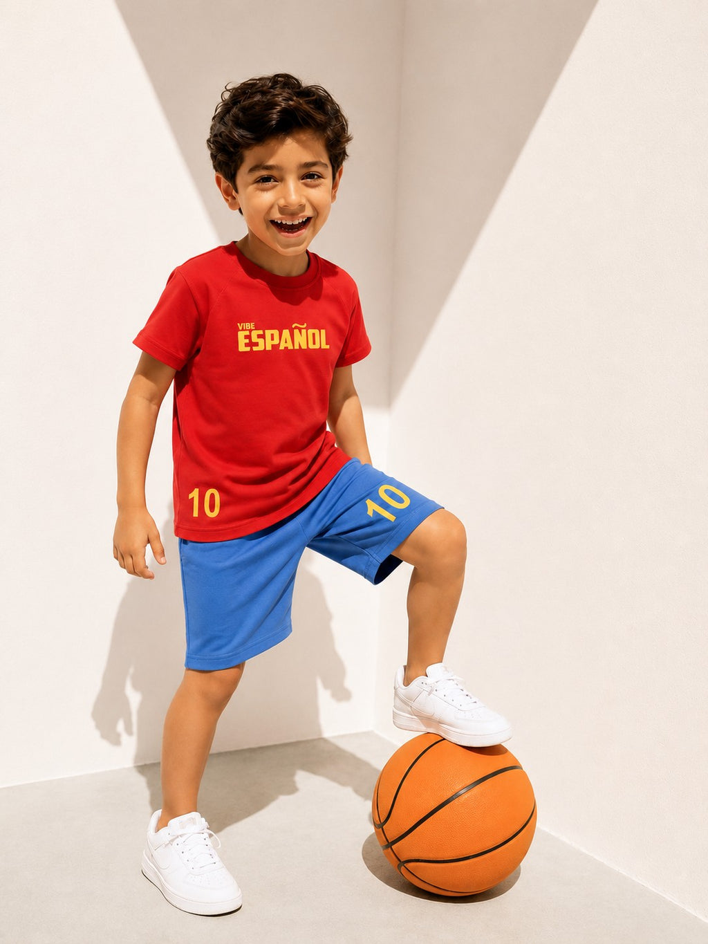 Red Typographic Regular Fit Co-ord Set For Boys - Image 1