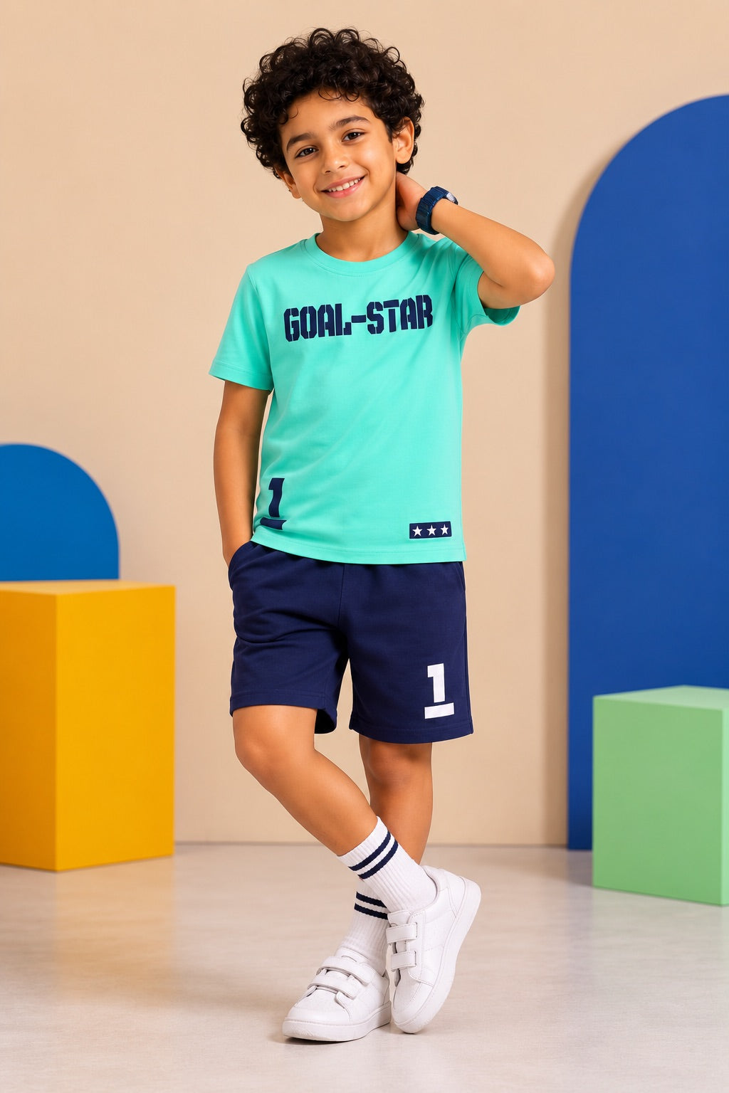 Green Typographic Regular Fit Co-ord Set For Boys - Image 1