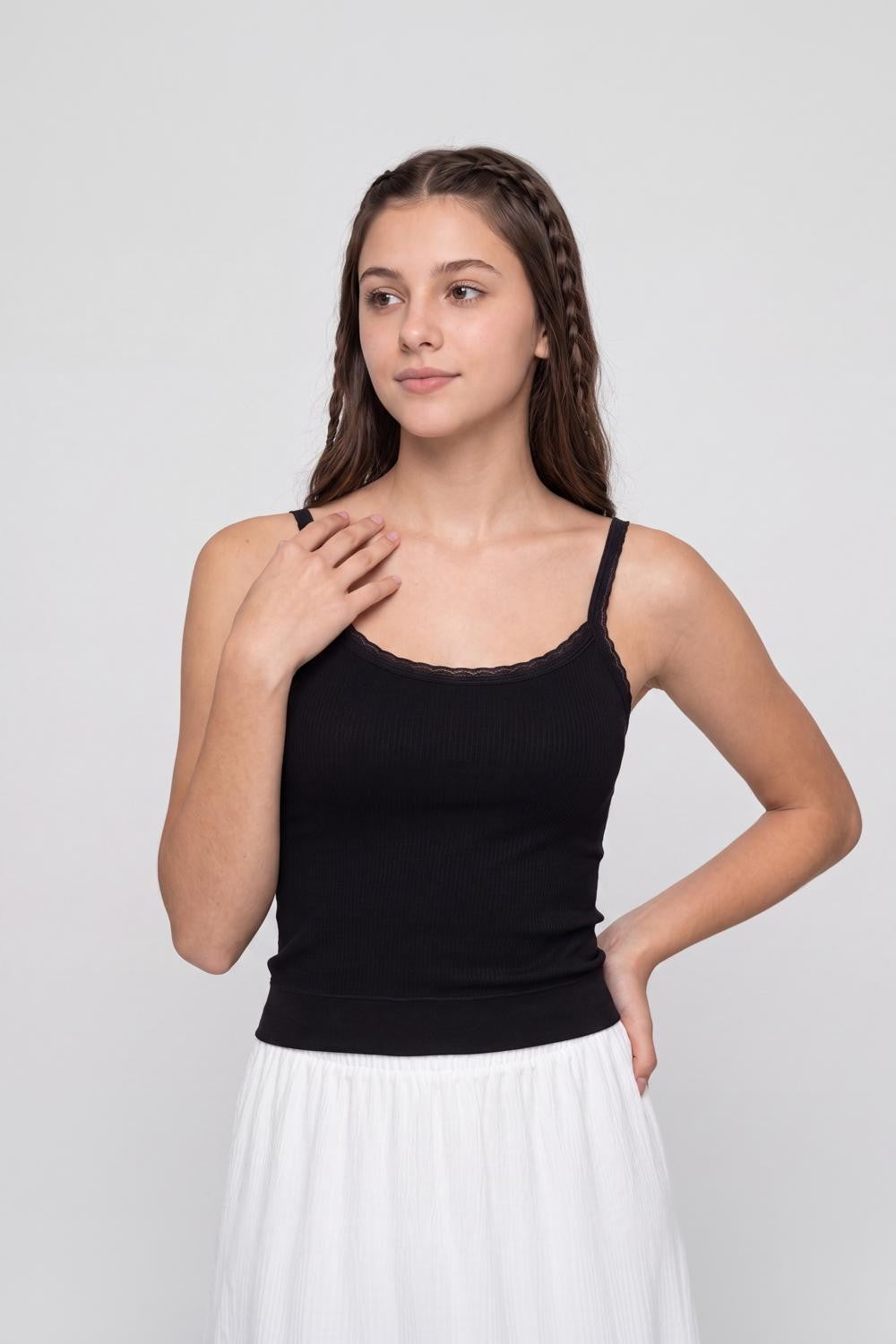 Black Shoulder Straps Sleeves Regular Fit Camisole For Women - Image 2