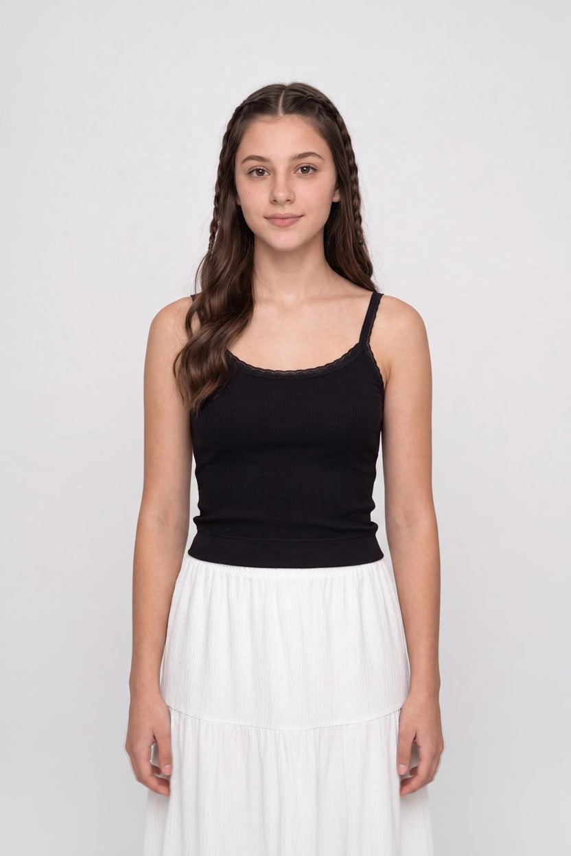 Black Shoulder Straps Sleeves Regular Fit Camisole For Women - Image 3