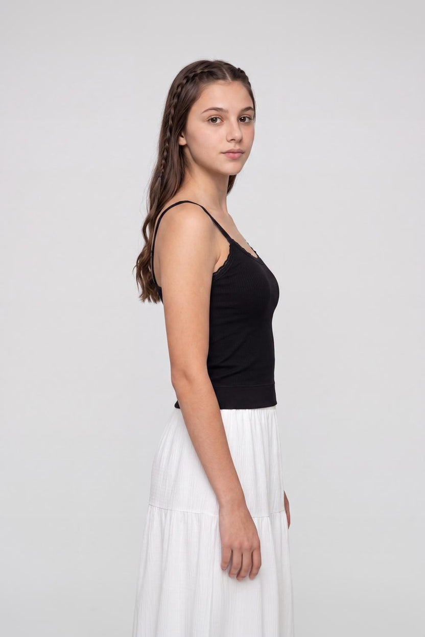 Black Shoulder Straps Sleeves Regular Fit Camisole For Women - Image 4