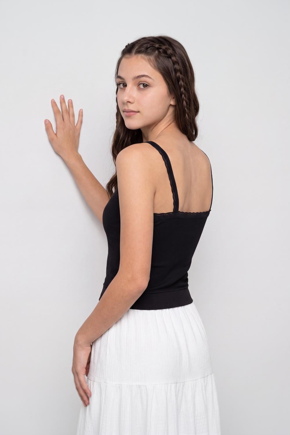 Black Shoulder Straps Sleeves Regular Fit Camisole For Women - Image 5