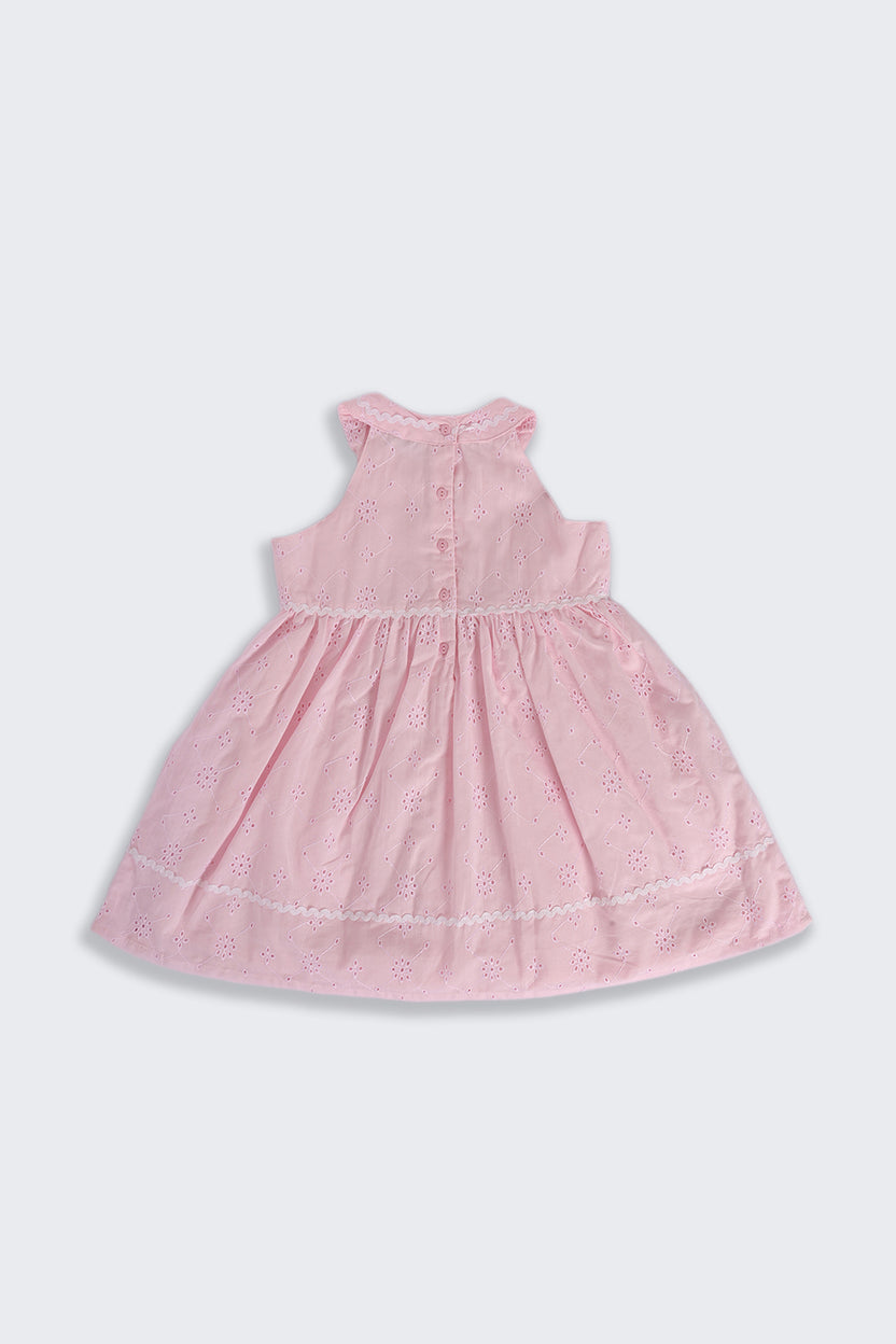Pink Embroidered Regular Fit Dress for Girls - Image 3