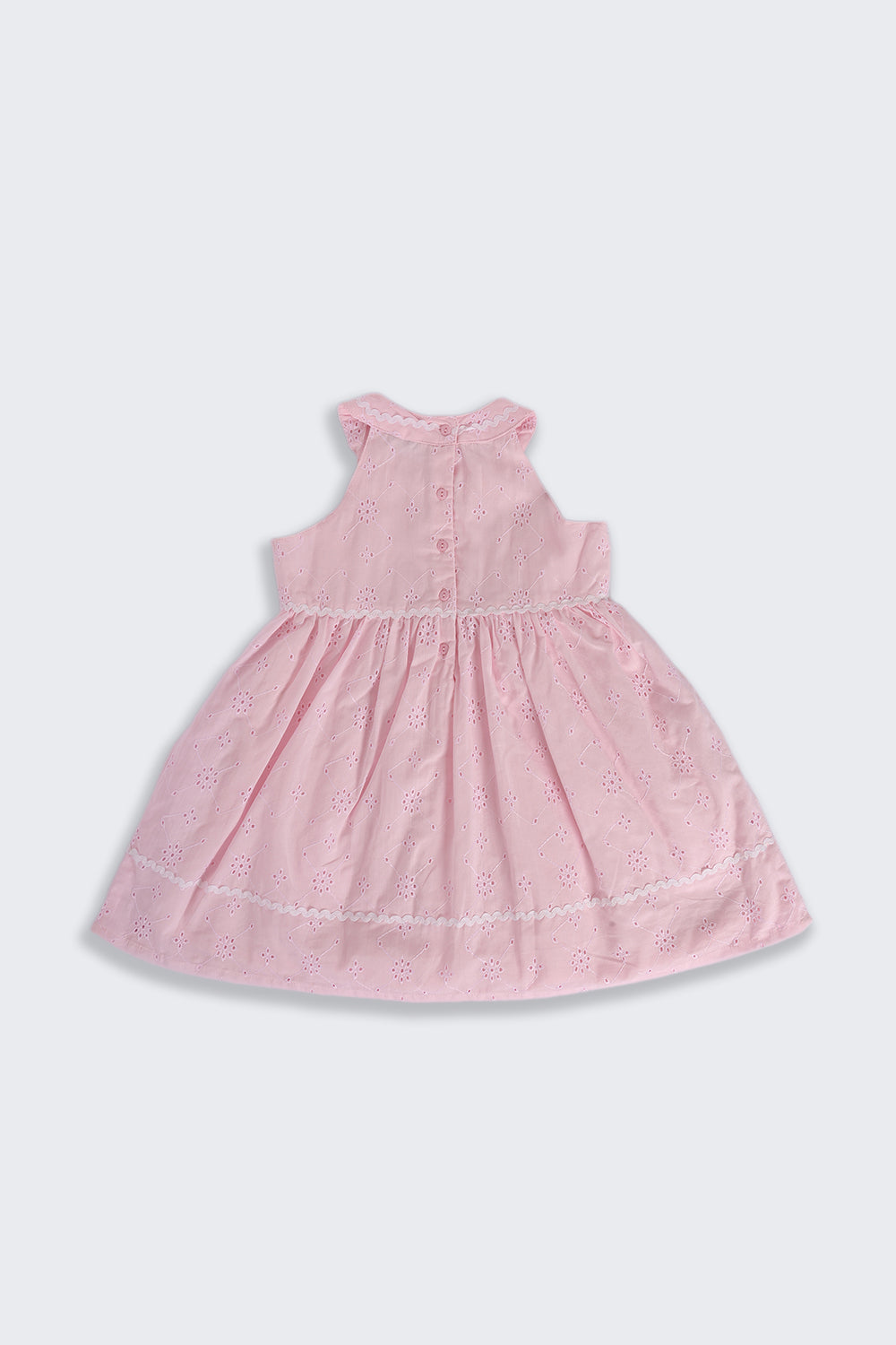 Pink Embroidered Regular Fit Dress for Girls - Image 3