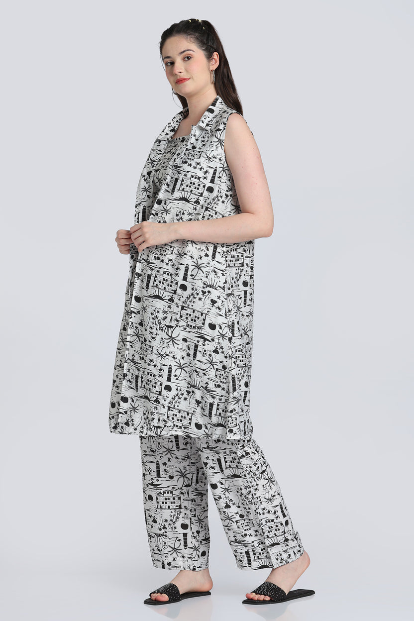Black Shoulder Straps Sleeves Straight Fit Kurta Set for Women - Image 4