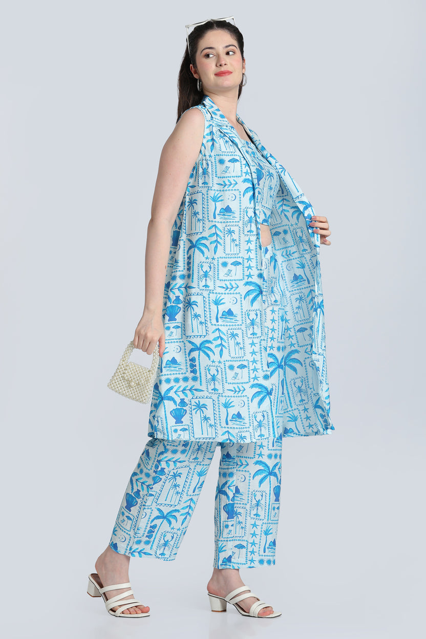 Blue Shoulder Straps Sleeves Wide Leg Fit Kurta Set for Women - Image 1