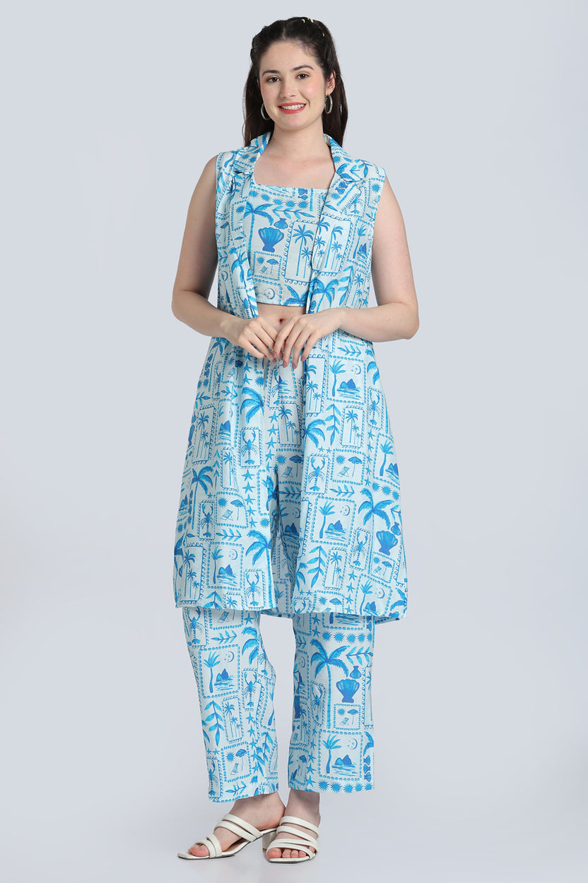 Blue Shoulder Straps Sleeves Wide Leg Fit Kurta Set for Women - Image 2