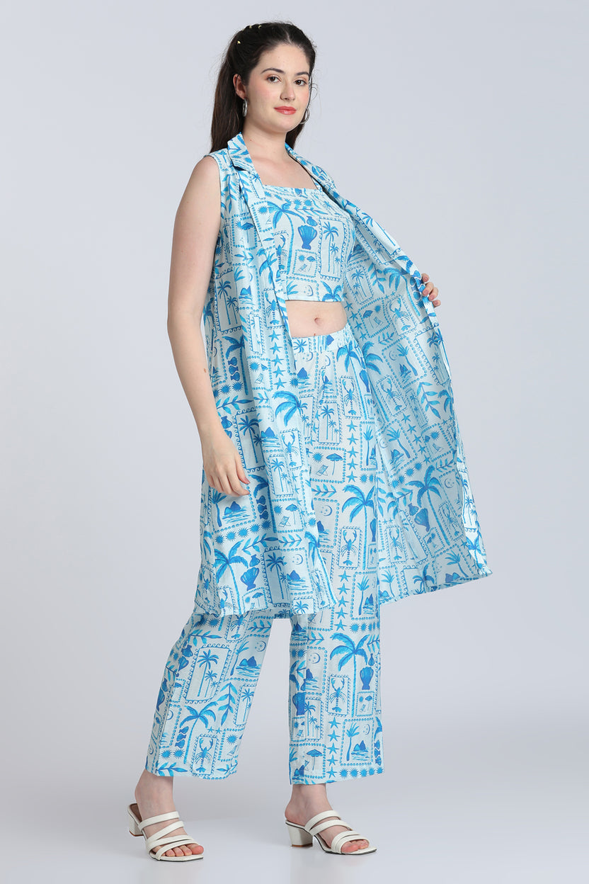 Blue Shoulder Straps Sleeves Wide Leg Fit Kurta Set for Women - Image 4