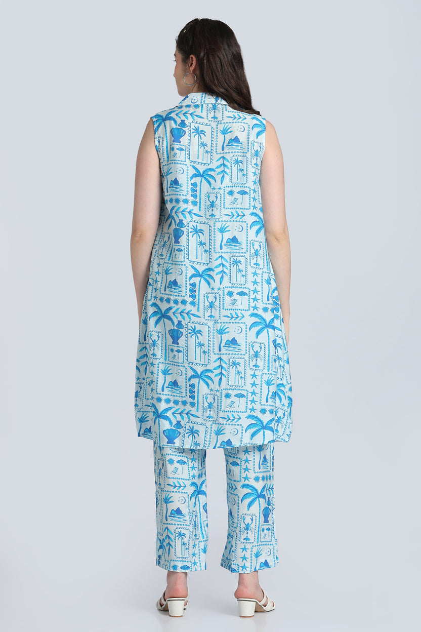 Blue Shoulder Straps Sleeves Wide Leg Fit Kurta Set for Women - Image 5