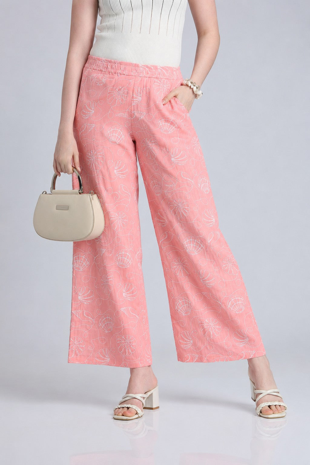 Pink Mid Rise Wide Leg Fit Palazzo for Women - Image 1