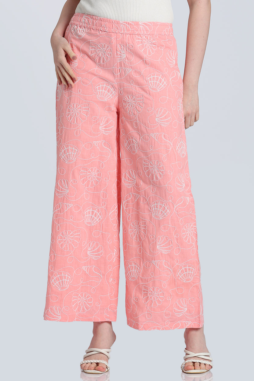 Pink Mid Rise Wide Leg Fit Palazzo for Women - Image 2