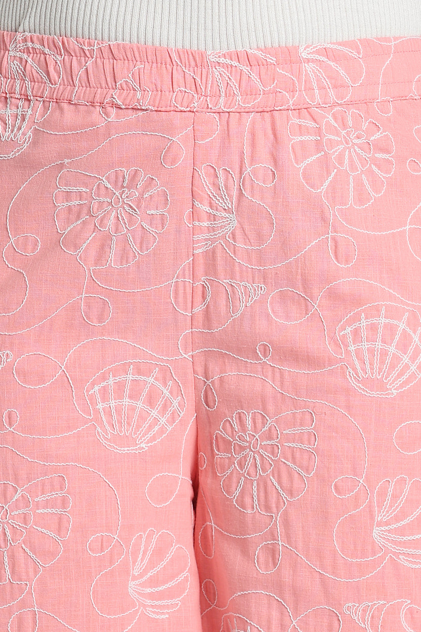 Pink Mid Rise Wide Leg Fit Palazzo for Women - Image 3