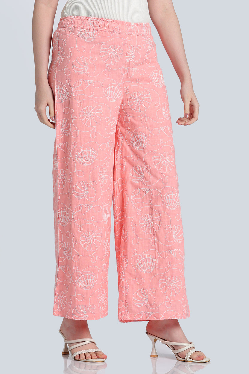 Pink Mid Rise Wide Leg Fit Palazzo for Women - Image 4