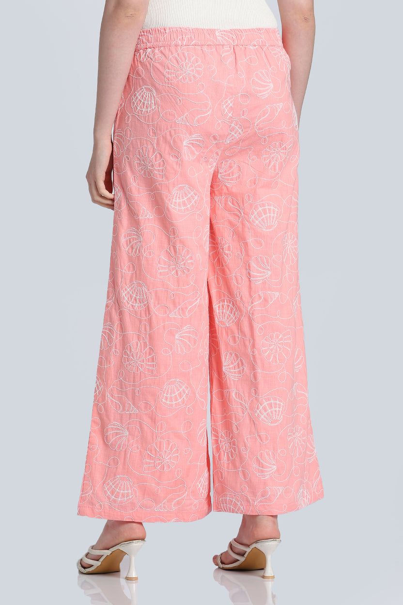 Pink Mid Rise Wide Leg Fit Palazzo for Women - Image 5