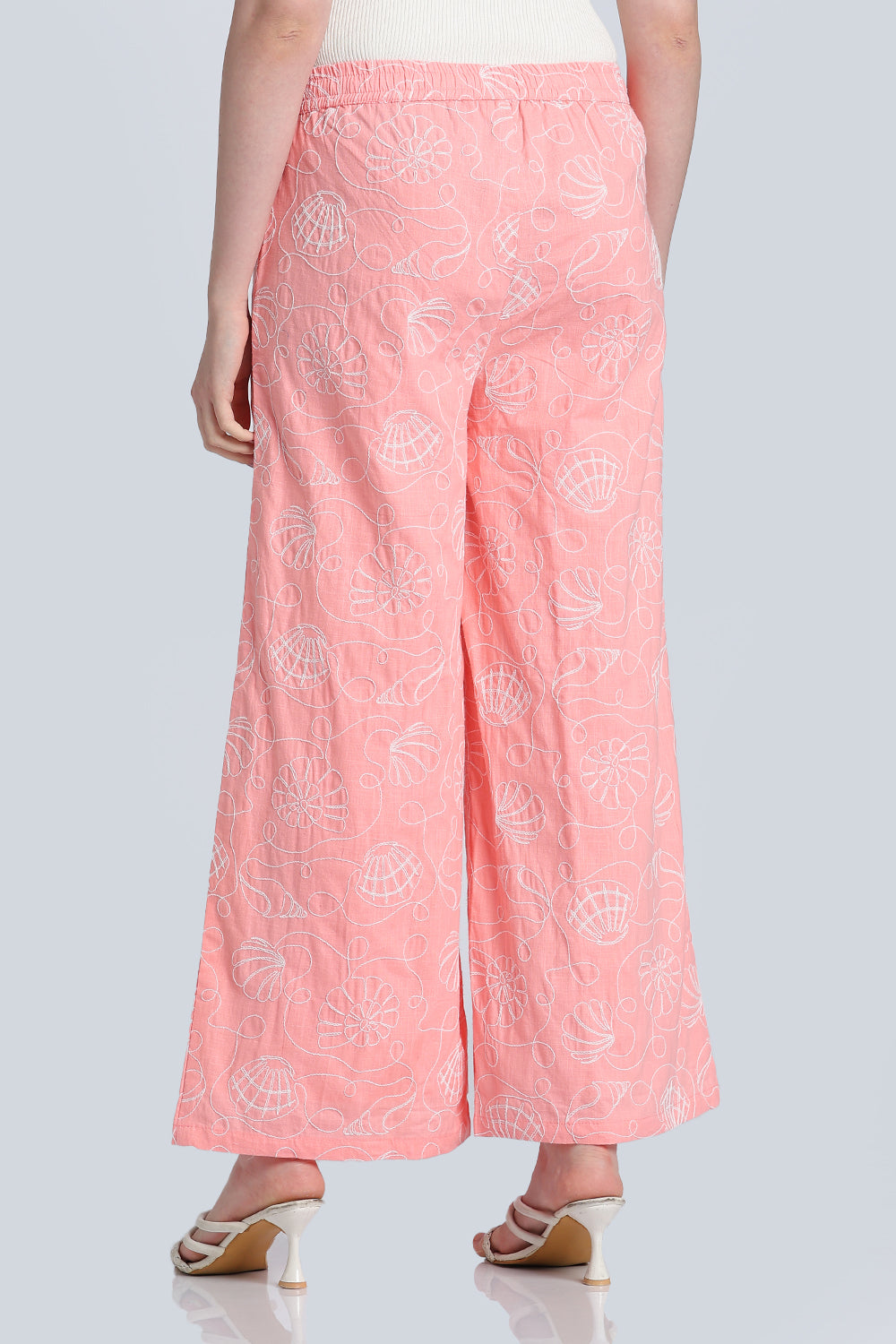 Pink Mid Rise Wide Leg Fit Palazzo for Women - Image 5
