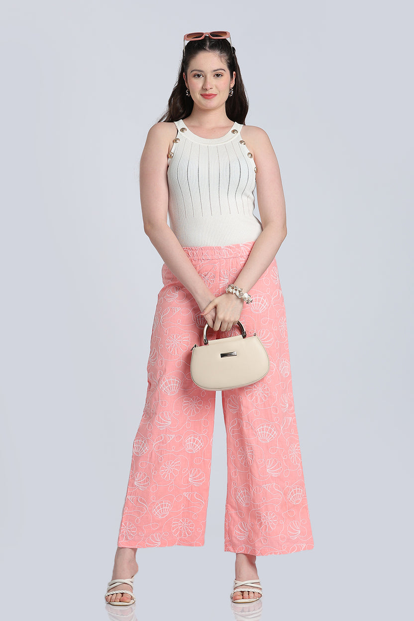 Pink Mid Rise Wide Leg Fit Palazzo for Women - Image 6