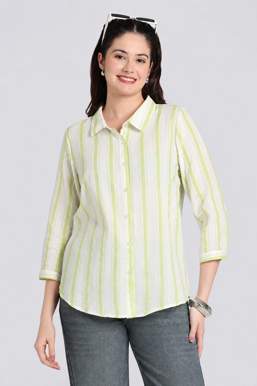 Lime Stripes Regular Fit Shirt for Women - Image 1