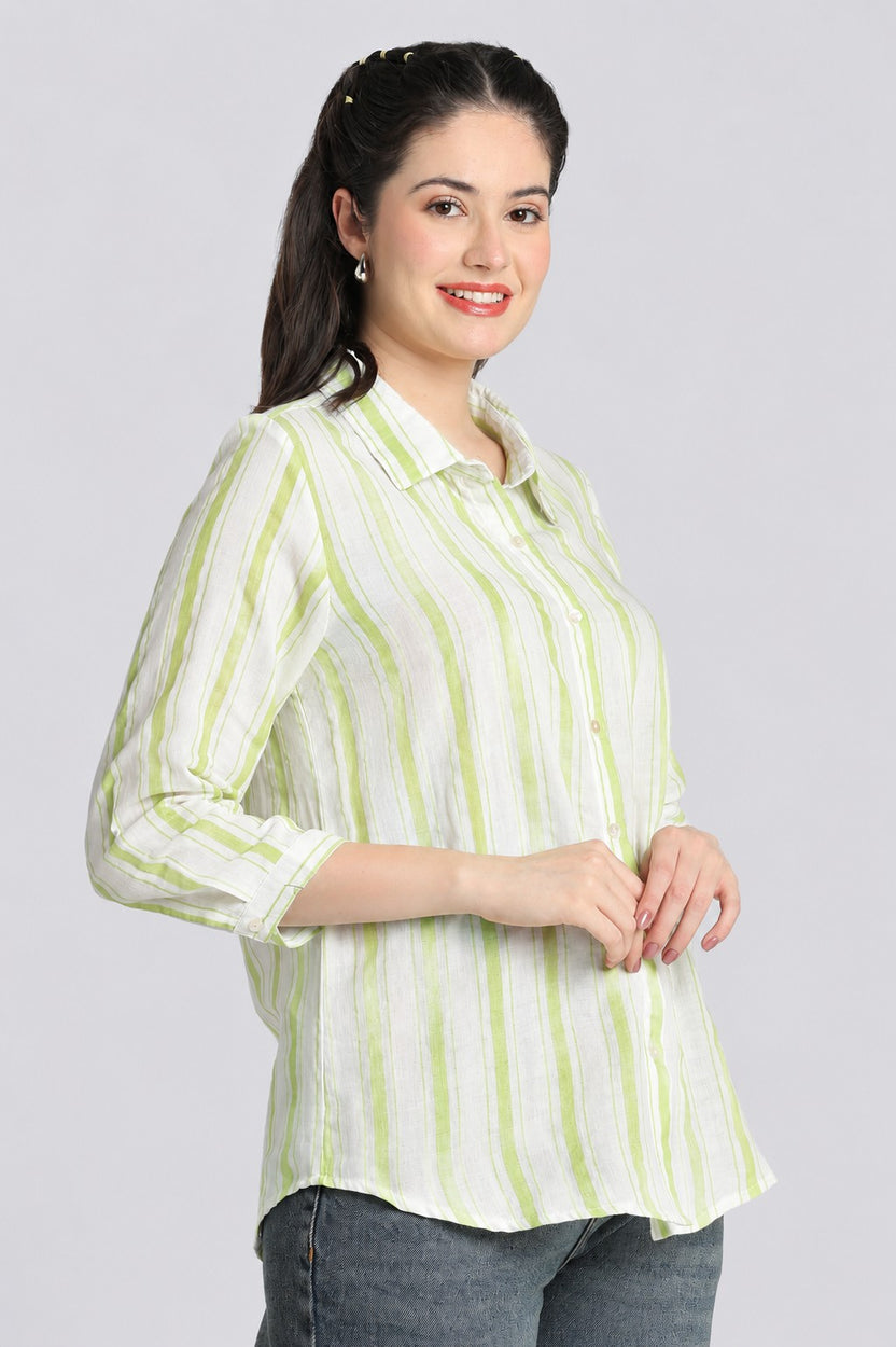 Lime Stripes Regular Fit Shirt for Women - Image 4