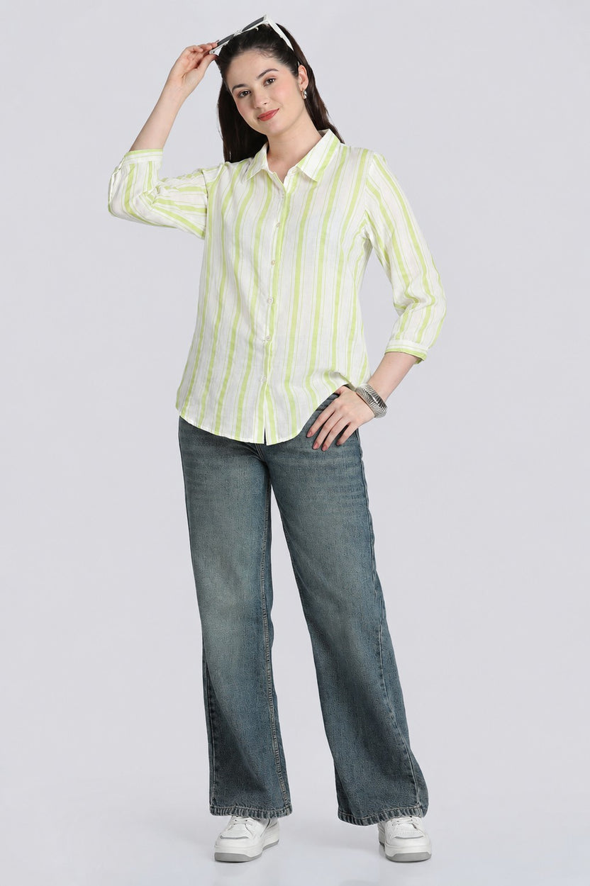 Lime Stripes Regular Fit Shirt for Women - Image 6