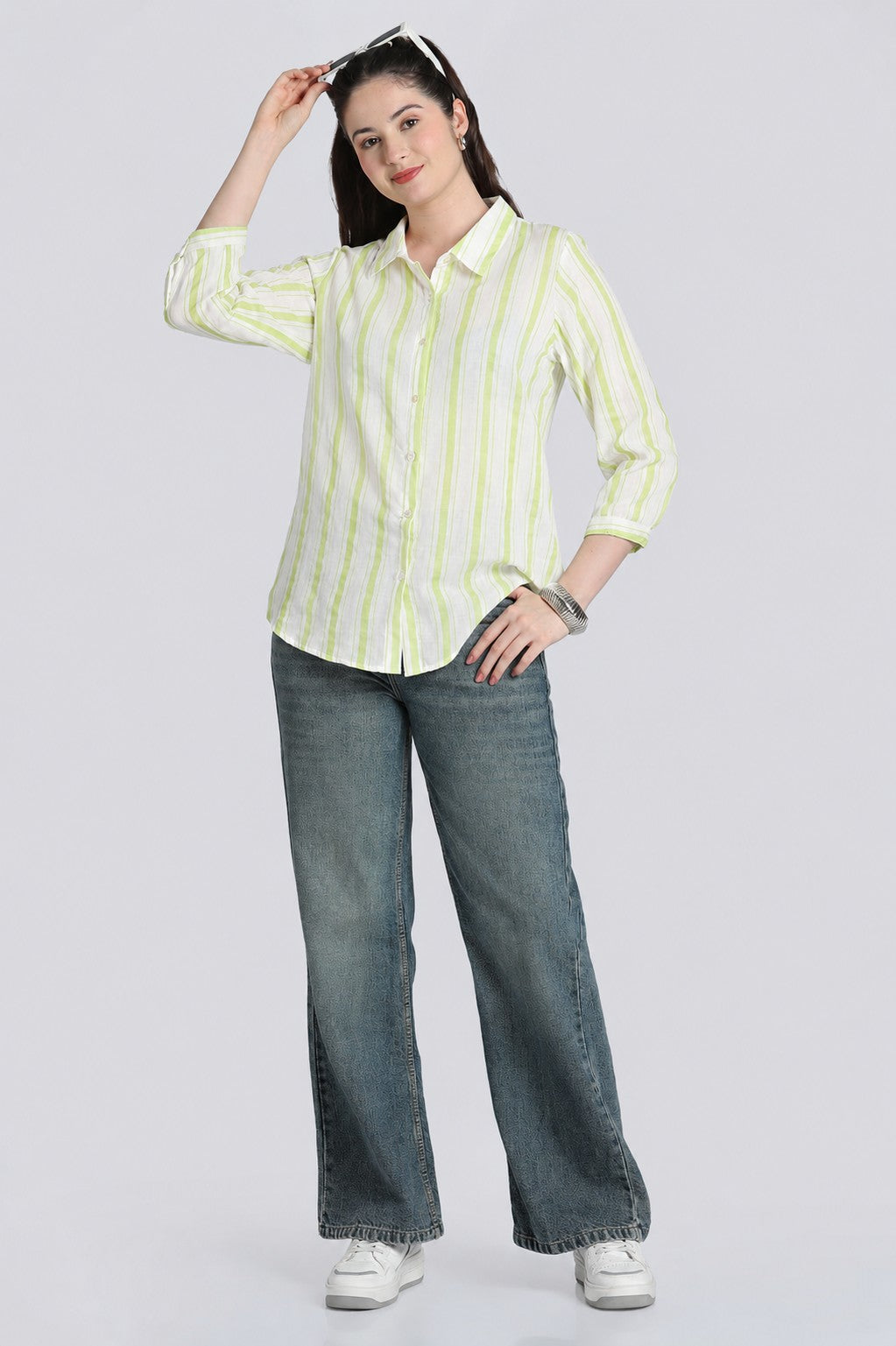 Lime Stripes Regular Fit Shirt for Women - Image 6