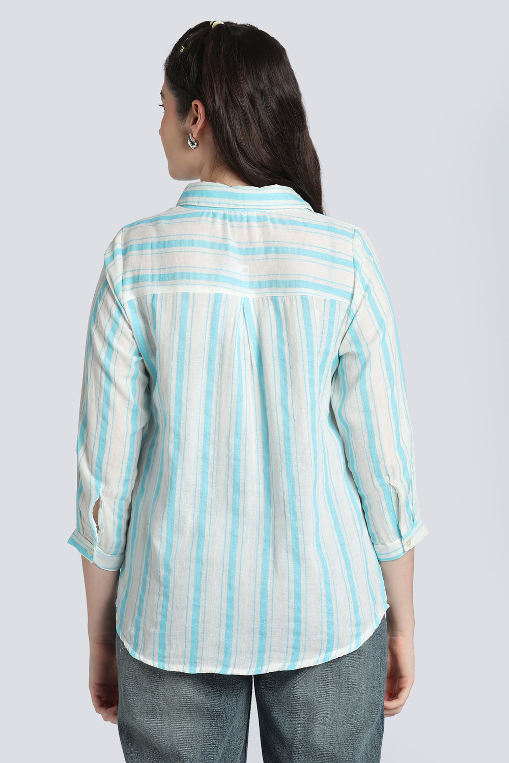 Blue Double Gauze Cotton Regular Fit Shirt for Women - Image 5