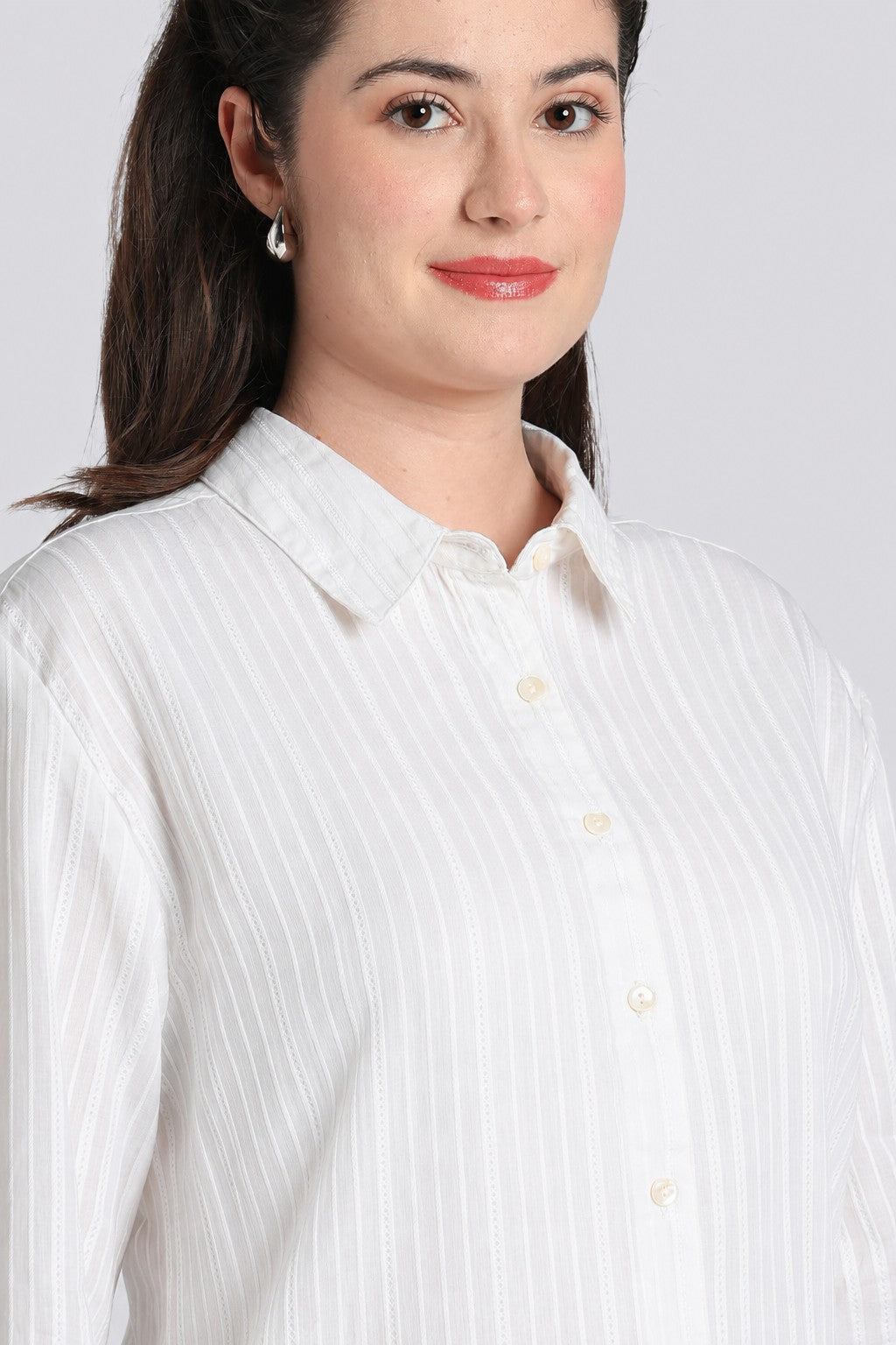 White Striped Dobby Regular Fit Shirt for Women - Image 7