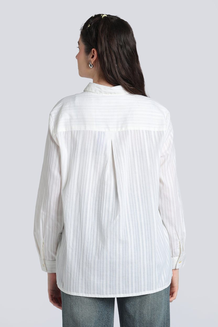 White Striped Dobby Regular Fit Shirt for Women - Image 5